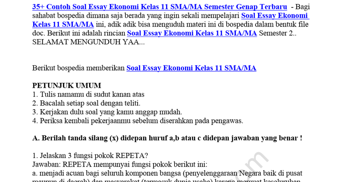 Detail Contoh Soal Ekonomi Kelas 11 Semester 2 Nomer 18