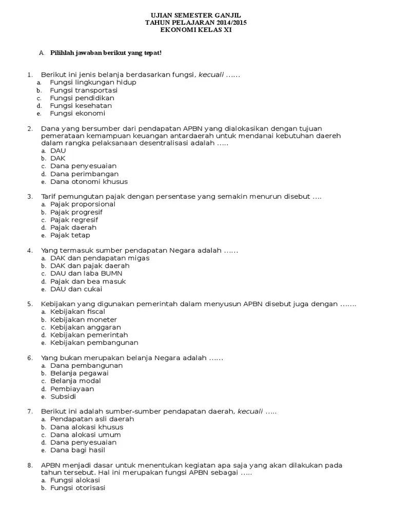 Detail Contoh Soal Ekonomi Kelas 11 Semester 2 Nomer 4