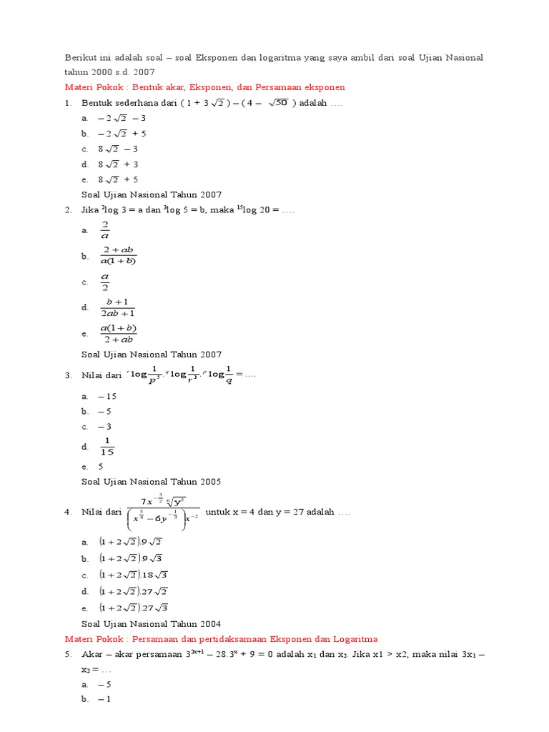 Detail Contoh Soal Eksponen Dan Logaritma Nomer 34