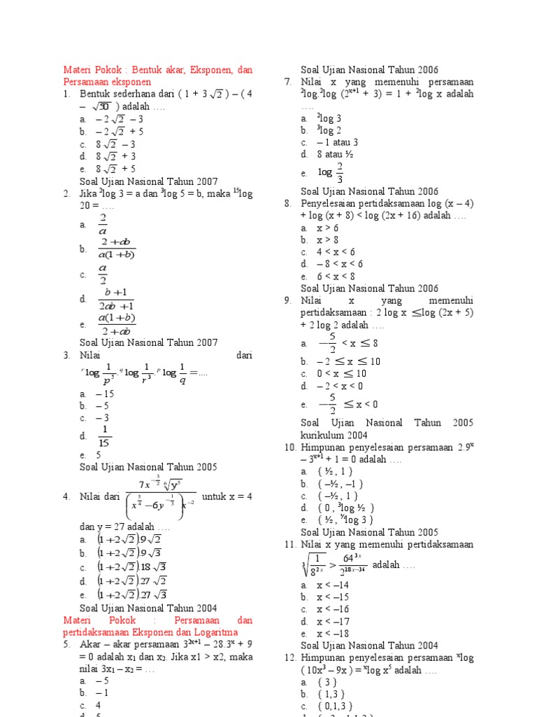 Detail Contoh Soal Eksponen Dan Logaritma Nomer 6