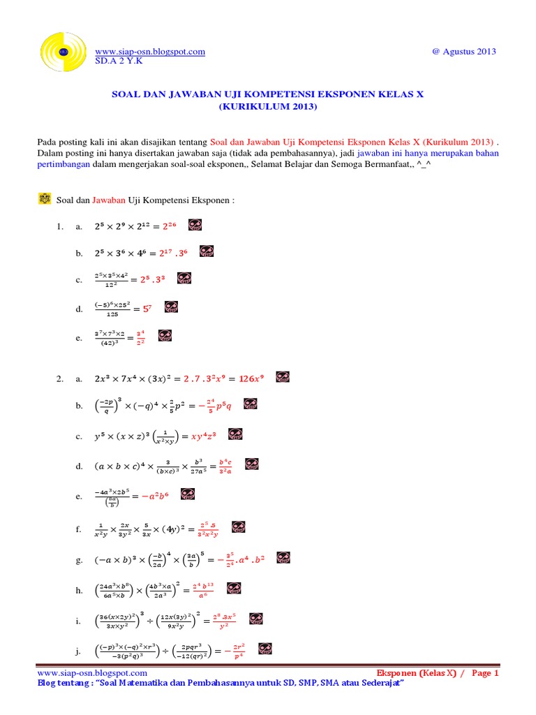 Detail Contoh Soal Eksponen Kelas 10 Kurikulum 2013 Nomer 46