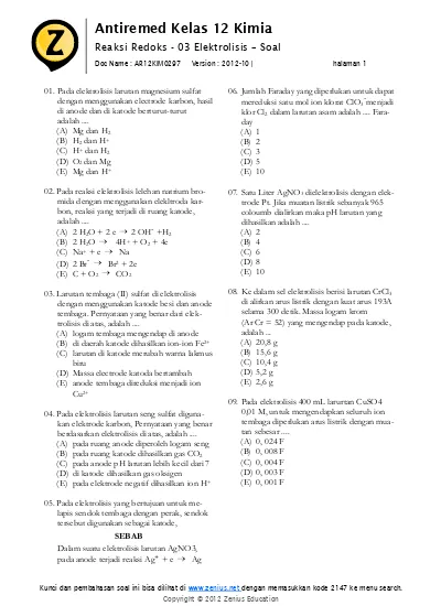 Detail Contoh Soal Elektrolisis Nomer 33