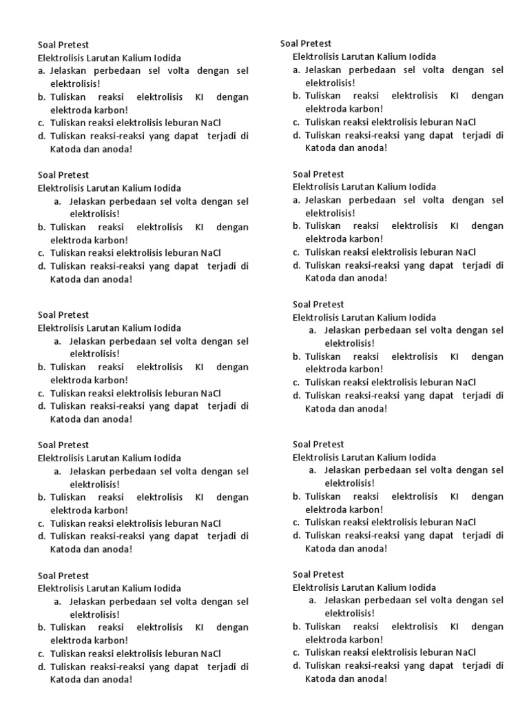 Detail Contoh Soal Elektrolisis Nomer 56