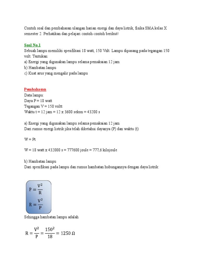 Detail Contoh Soal Energi Listrik Nomer 2