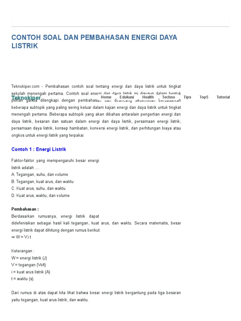 Detail Contoh Soal Energi Listrik Nomer 12