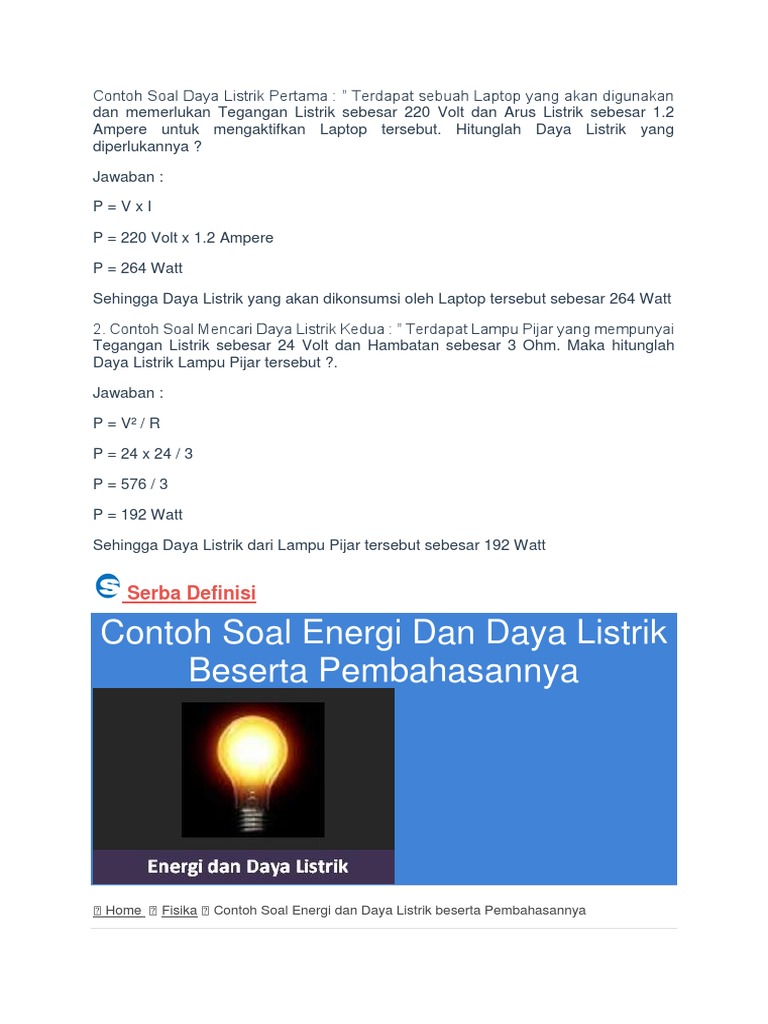 Detail Contoh Soal Energi Listrik Nomer 14