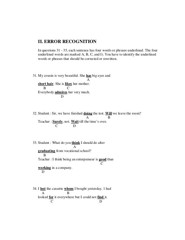 Detail Contoh Soal Error Recognition Nomer 5