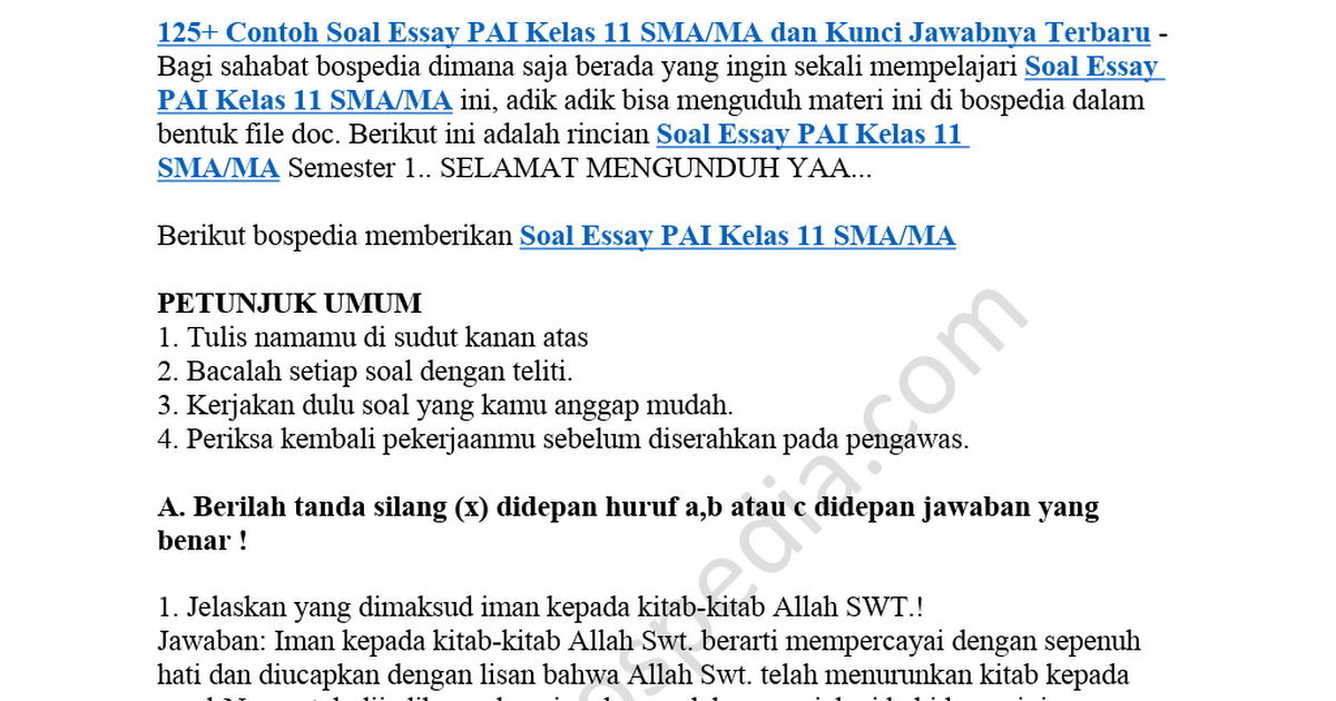 Detail Contoh Soal Esai Nomer 8