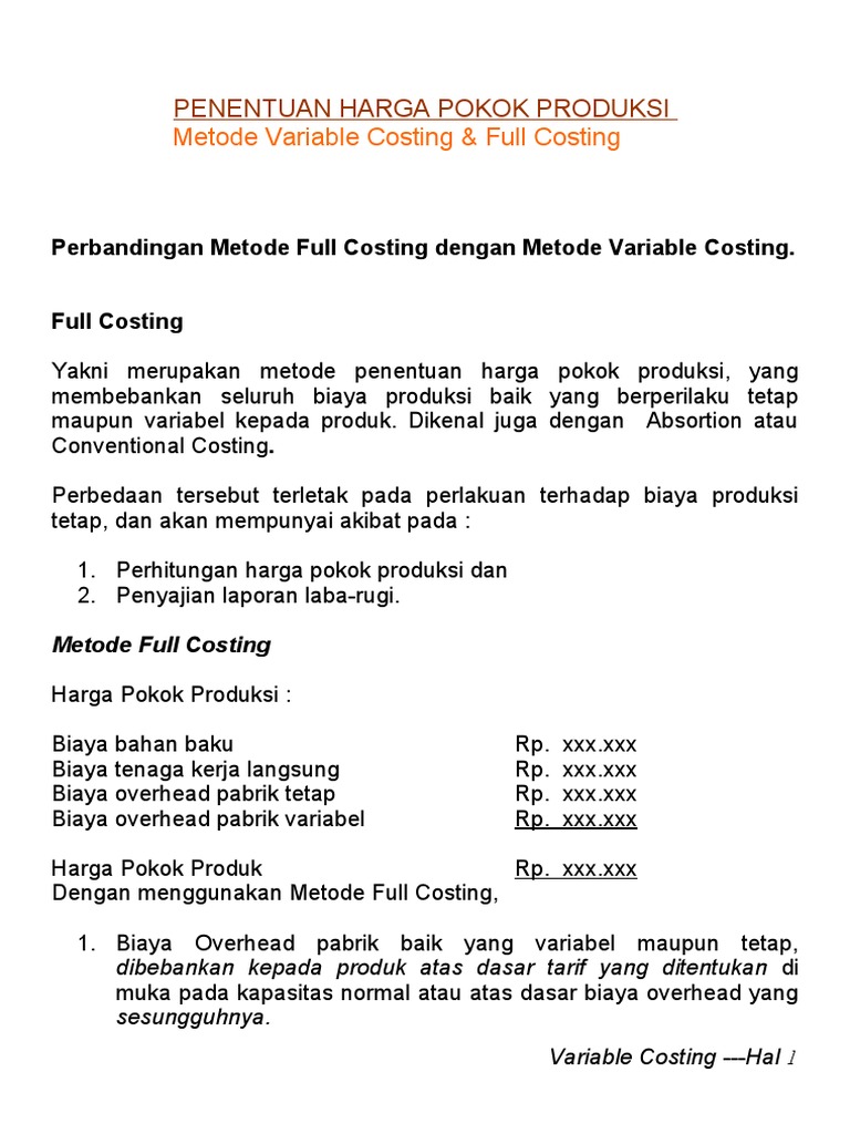 Contoh Soal Full Costing Dan Variable Costing - KibrisPDR