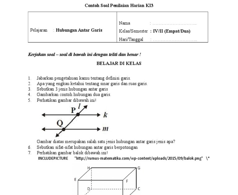 Detail Contoh Soal Garis Berpotongan Kelas 4 Nomer 21