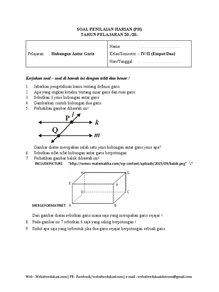 Contoh soal garis berpotongan kelas 4 sd