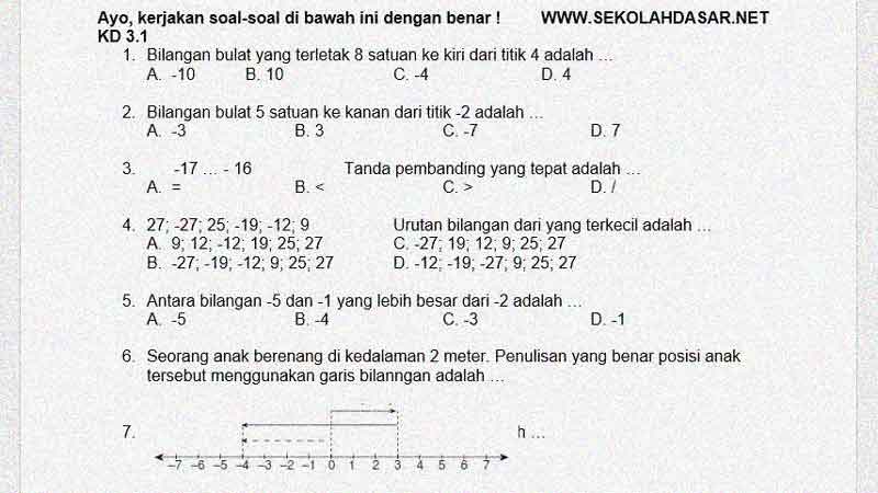 Detail Contoh Soal Garis Bilangan Kelas 6 Sd Nomer 45