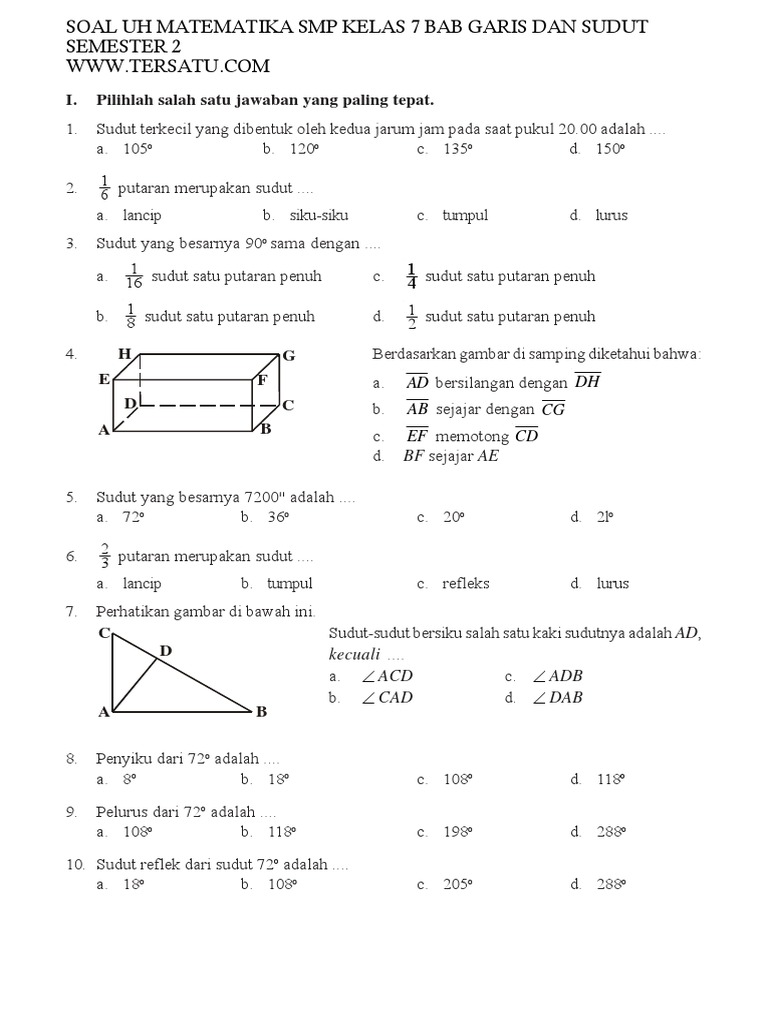 Detail Contoh Soal Garis Dan Sudut Kelas 7 Semester 2 Nomer 31