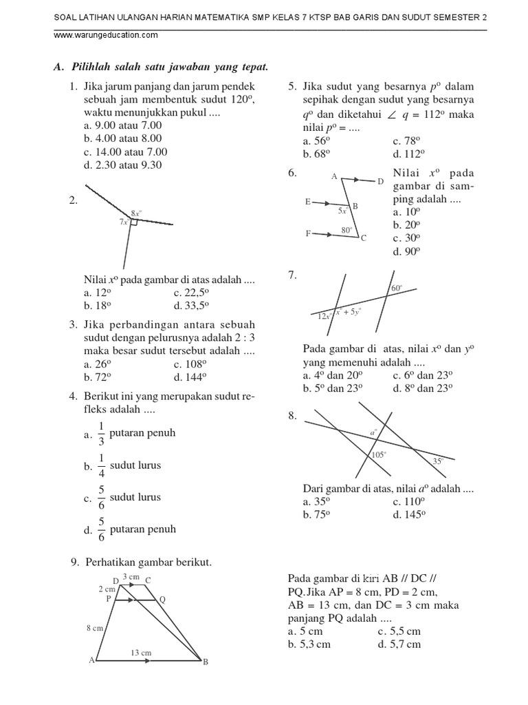 Detail Contoh Soal Garis Dan Sudut Kelas 7 Semester 2 Nomer 46