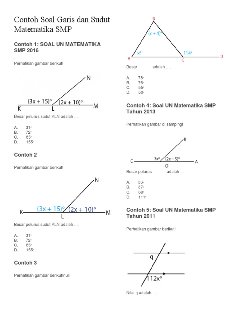 Detail Contoh Soal Garis Dan Sudut Kelas 7 Semester 2 Nomer 6