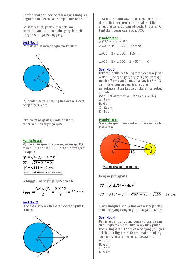 Detail Contoh Soal Garis Singgung Nomer 15