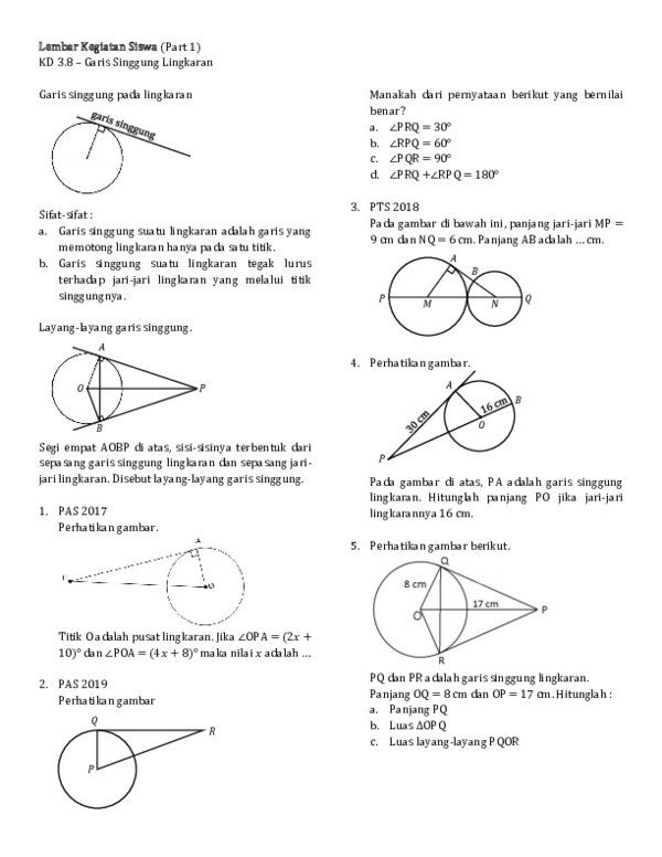 Detail Contoh Soal Garis Singgung Nomer 29