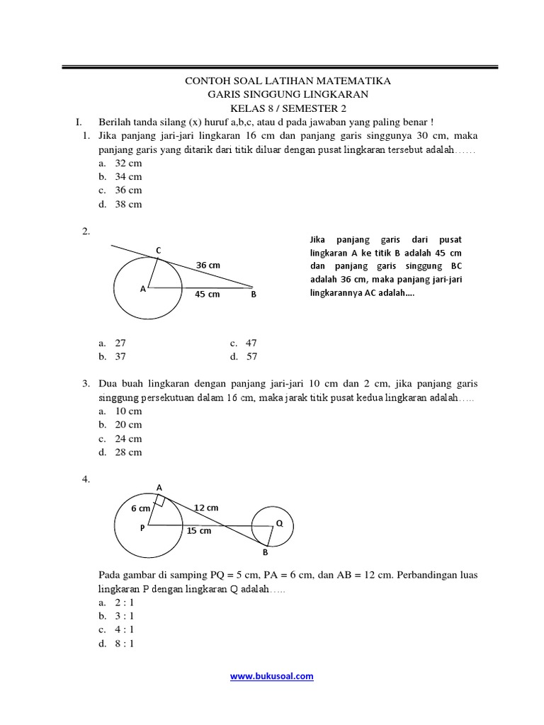 Detail Contoh Soal Garis Singgung Nomer 10