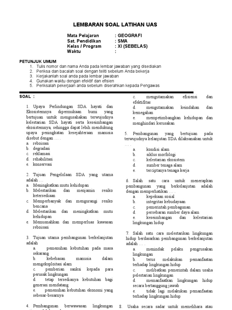 Download Contoh Soal Geografi Nomer 6