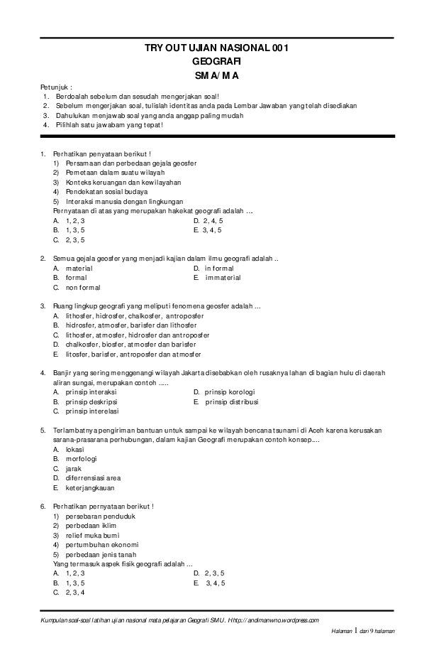 Detail Contoh Soal Geografi Nomer 8