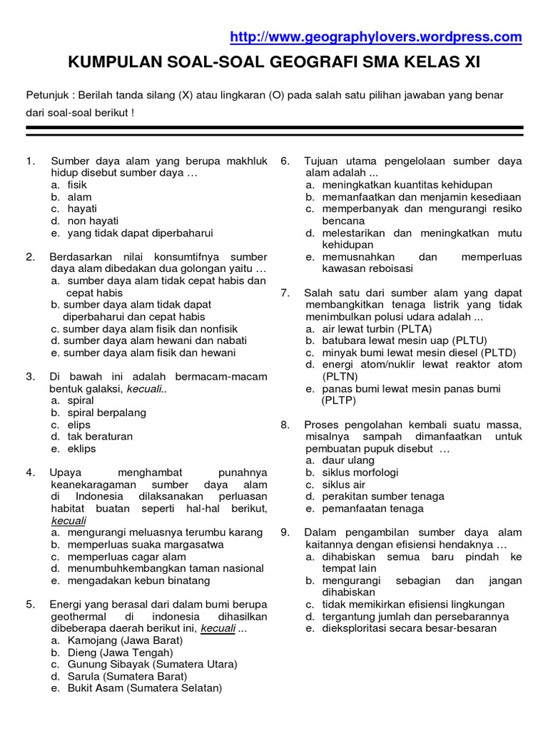 Detail Contoh Soal Geografi Nomer 9