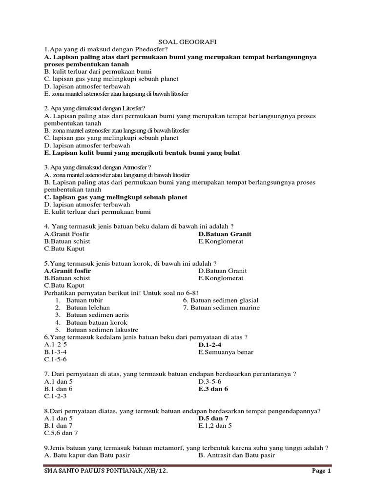 Detail Contoh Soal Geografi Kelas 10 Nomer 19