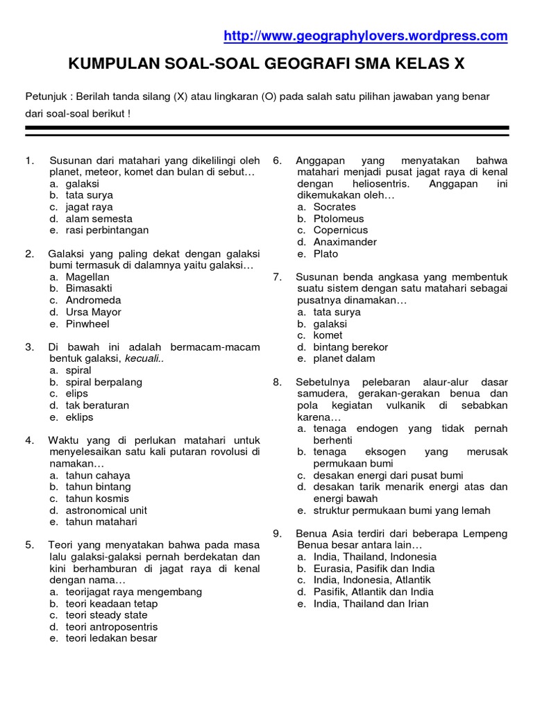 Detail Contoh Soal Geografi Kelas 10 Nomer 38