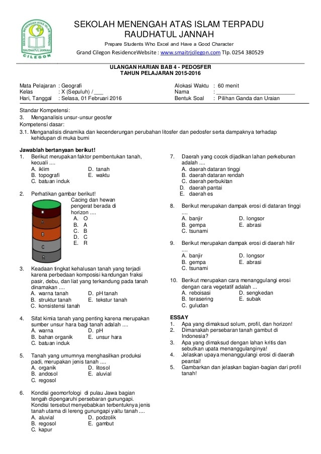 Detail Contoh Soal Geografi Kelas 10 Nomer 5