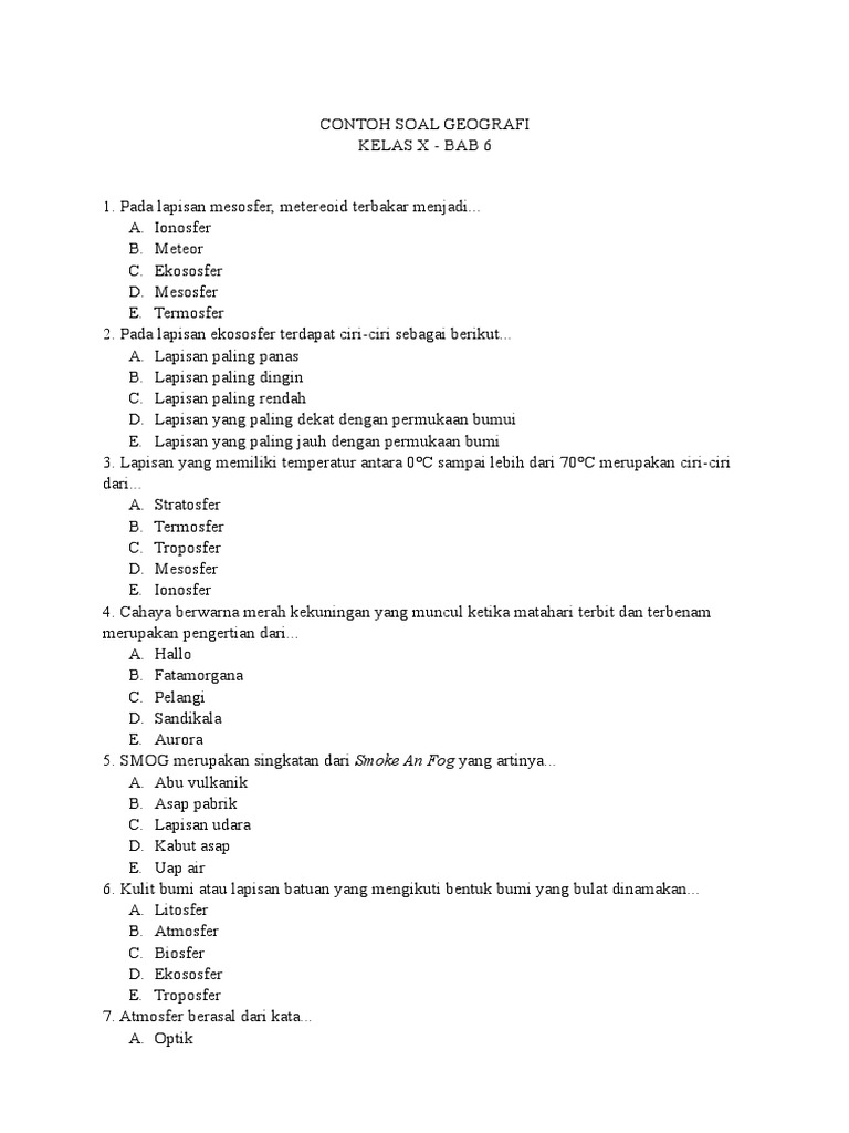 Detail Contoh Soal Geografi Kelas 10 Nomer 53