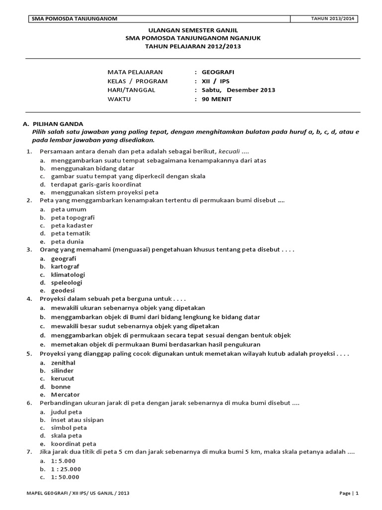 Detail Contoh Soal Geografi Kelas 11 Semester 2 Kurikulum 2013 Nomer 19