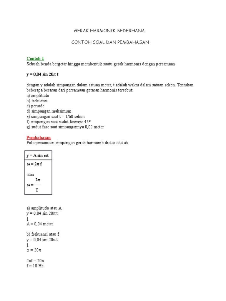Detail Contoh Soal Gerak Harmonik Sederhana Nomer 46