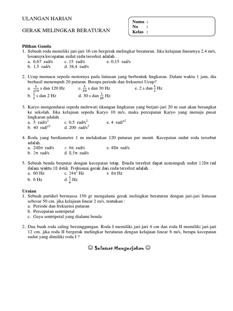 Detail Contoh Soal Gerak Melingkar Nomer 25