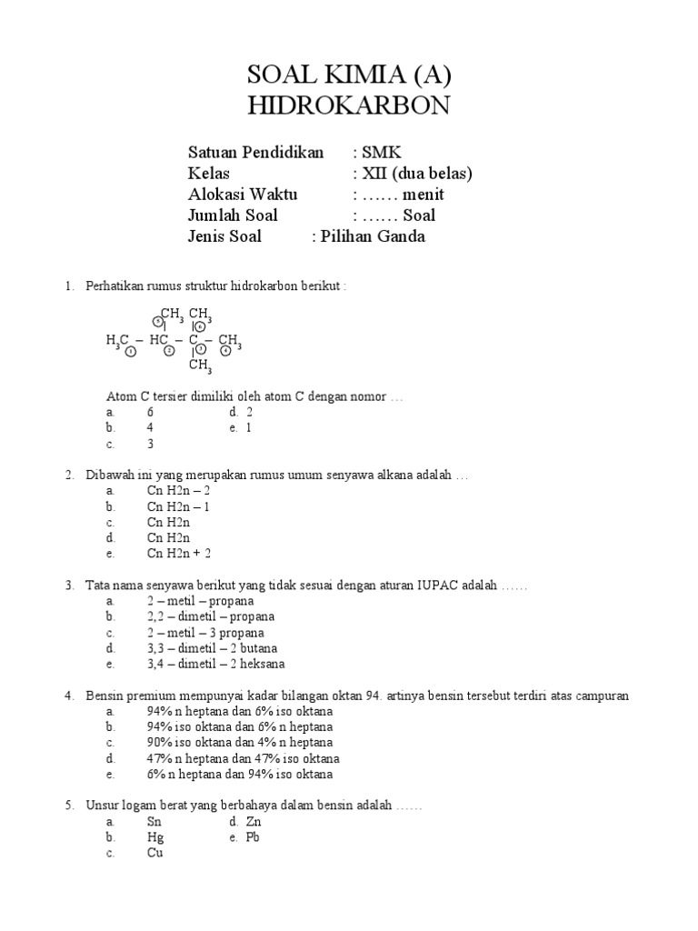 Detail Contoh Soal Hidrokarbon Nomer 24