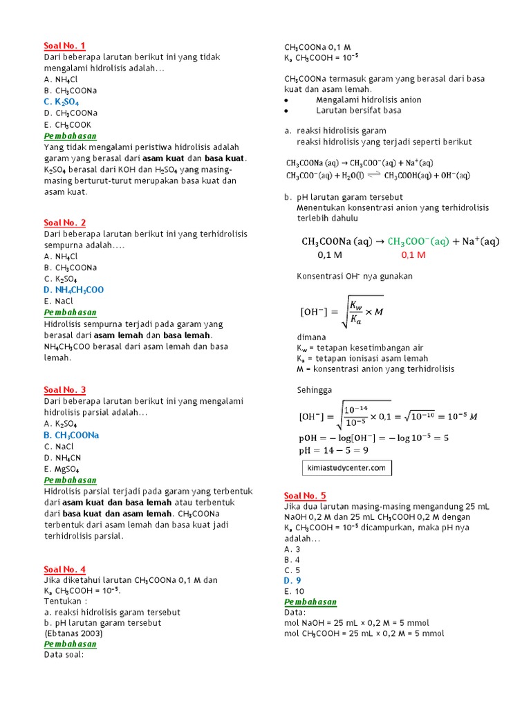 Detail Contoh Soal Hidrolisis Nomer 11