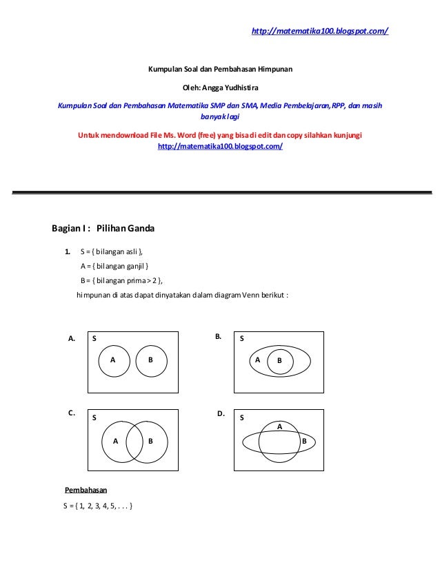 Detail Contoh Soal Himpunan Bagian Nomer 9