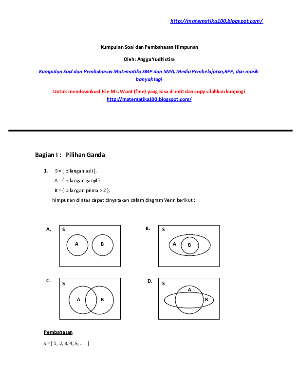 Detail Contoh Soal Himpunan Diagram Venn Nomer 44