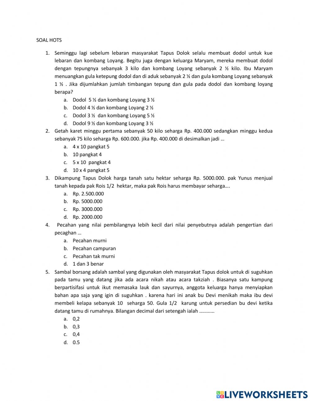 Detail Contoh Soal Hots Sd Kelas 2 Nomer 40