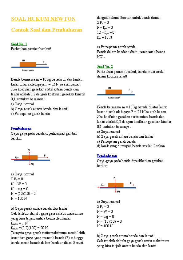 Detail Contoh Soal Hukum 2 Newton Nomer 12