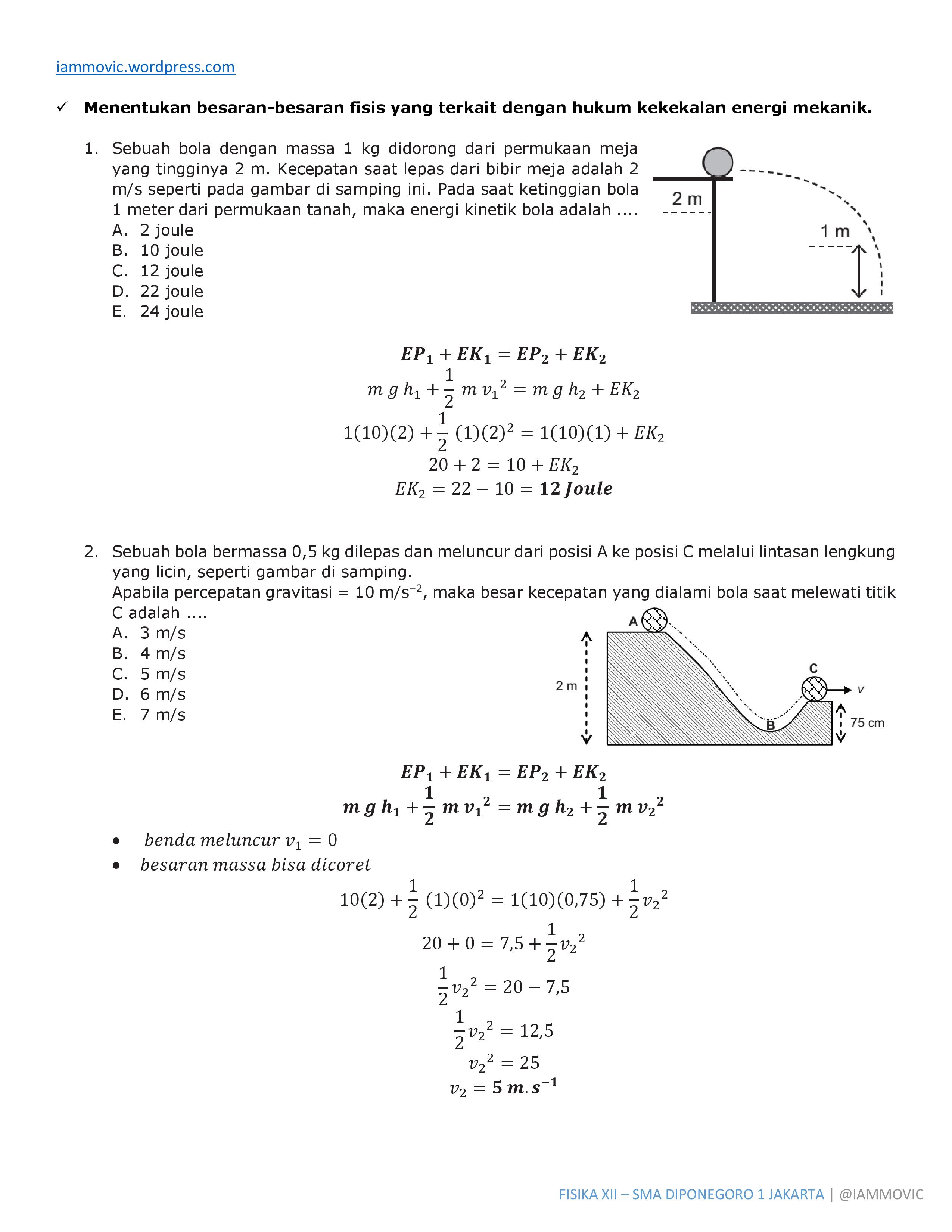 Detail Contoh Soal Hukum Kekekalan Energi Mekanik Nomer 52