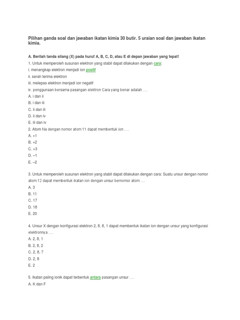 Detail Contoh Soal Ikatan Kimia Nomer 19