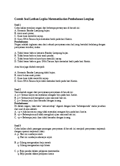 Detail Contoh Soal Implikasi Nomer 11