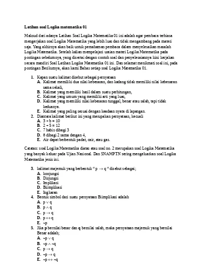 Detail Contoh Soal Implikasi Nomer 26