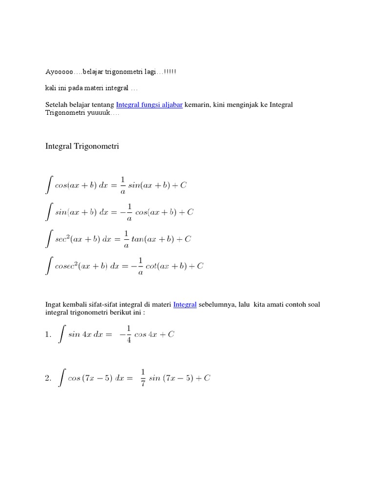 Detail Contoh Soal Integral Trigonometri Nomer 56