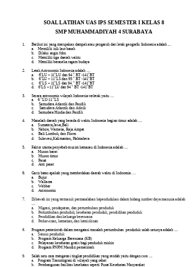 Detail Contoh Soal Ips Kelas 8 Semester 2 Nomer 24