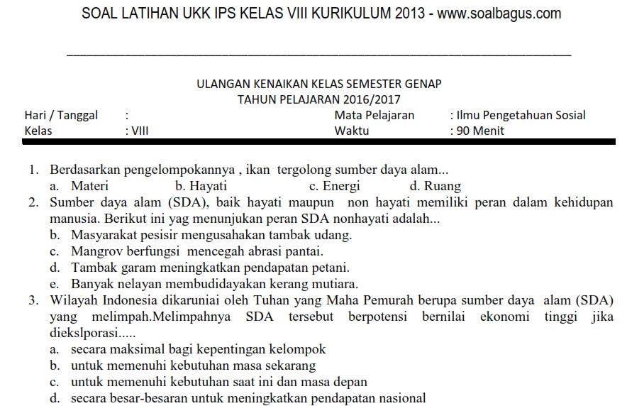 Detail Contoh Soal Ips Kelas 8 Semester 2 Nomer 7