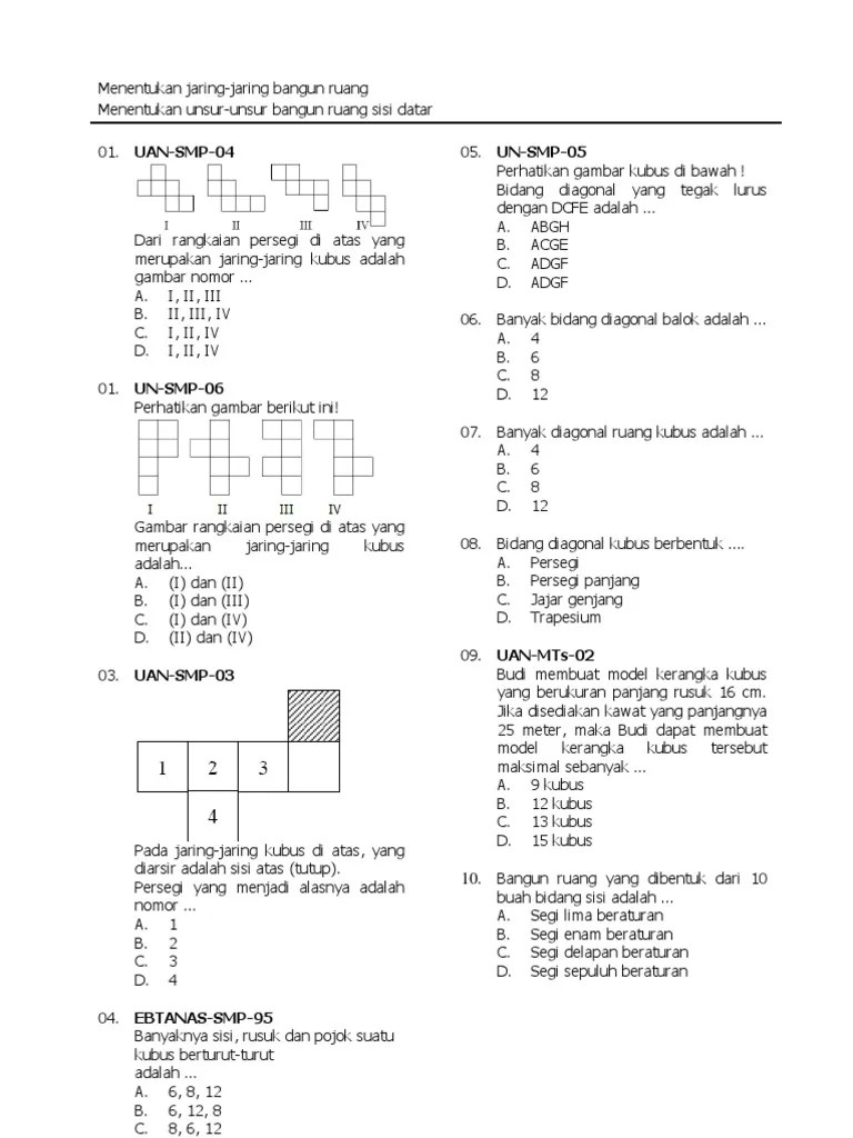 Detail Contoh Soal Jaring Jaring Kubus Nomer 14