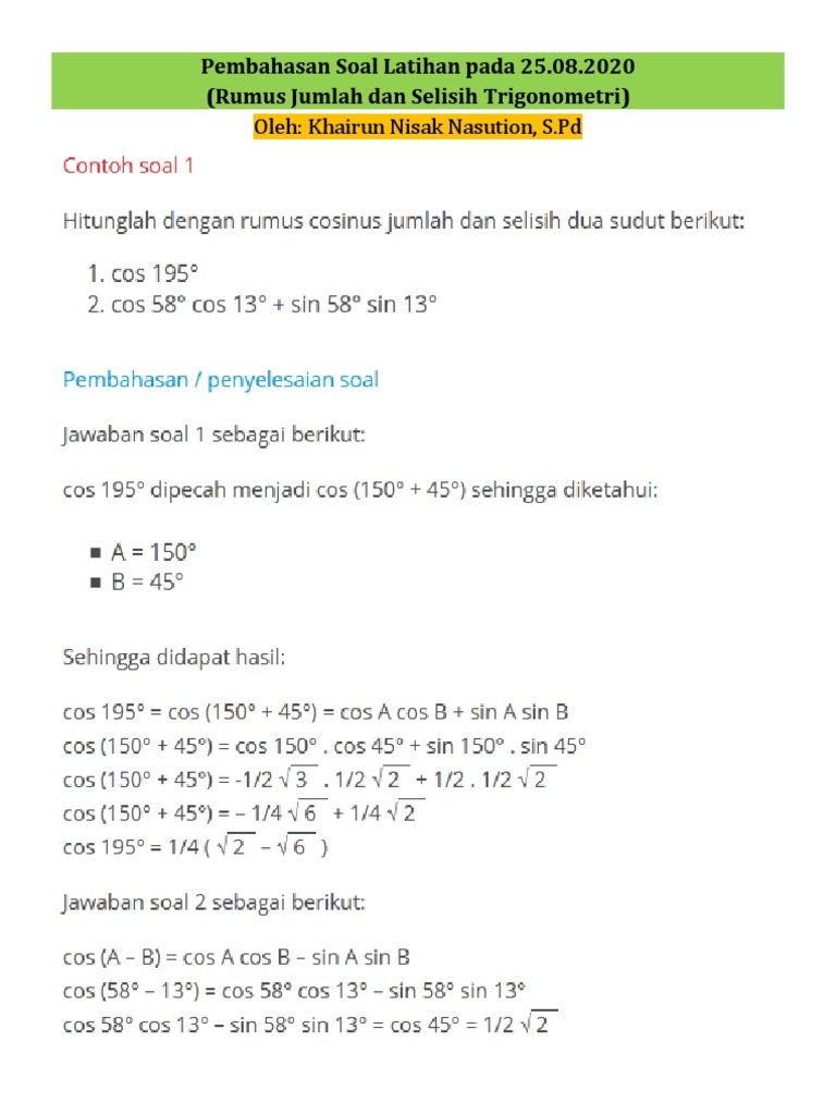 Detail Contoh Soal Jumlah Dan Selisih Dua Sudut Nomer 17