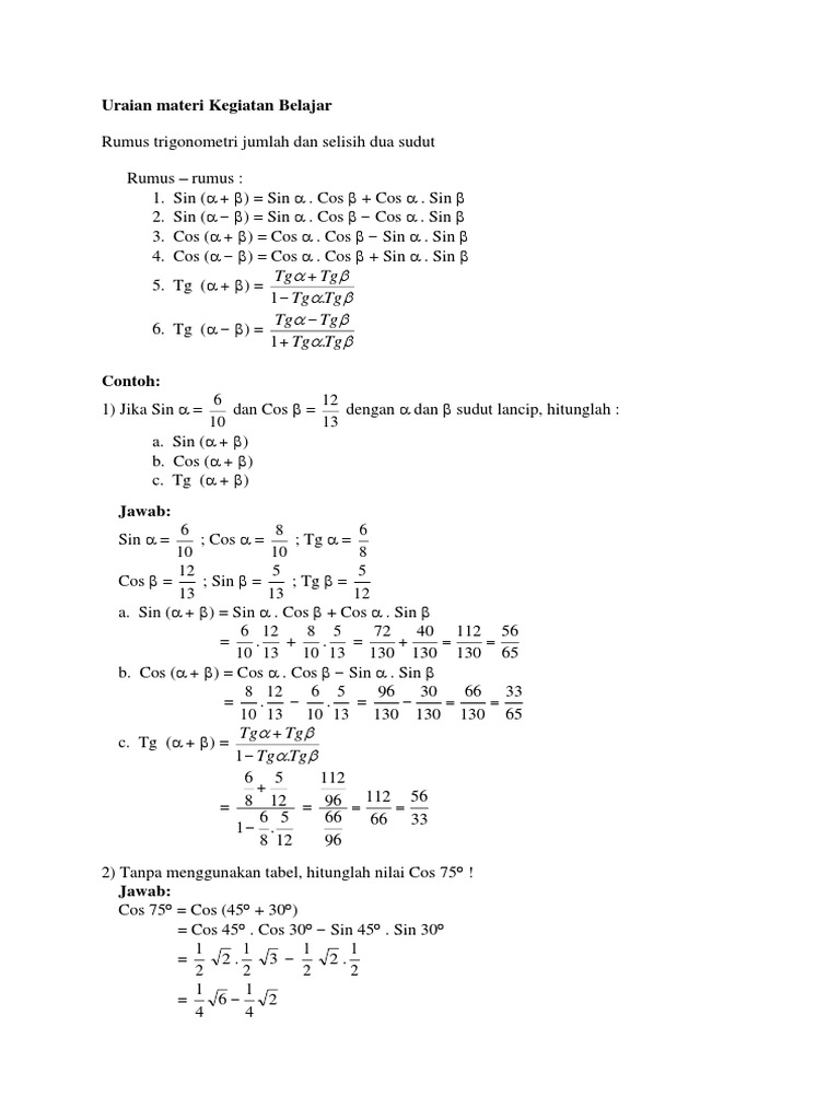 Detail Contoh Soal Jumlah Dan Selisih Dua Sudut Nomer 9