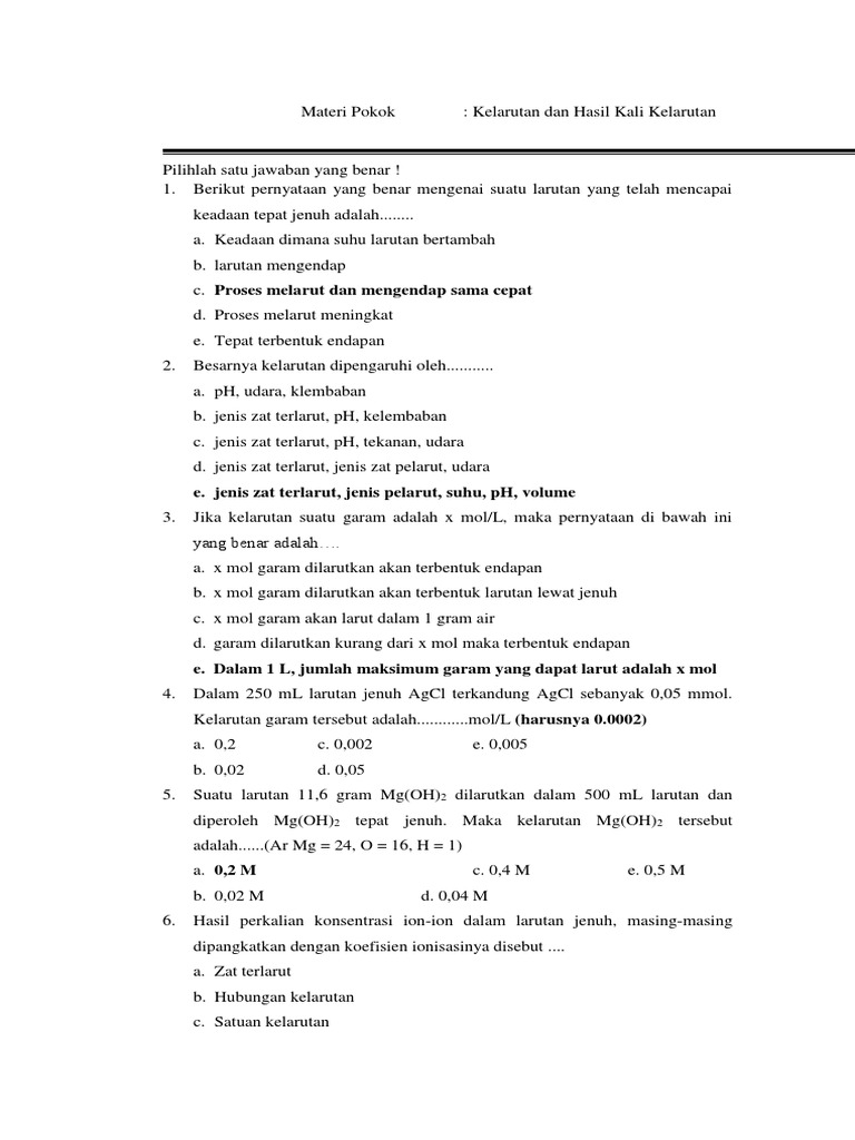 Detail Contoh Soal Kelarutan Nomer 46