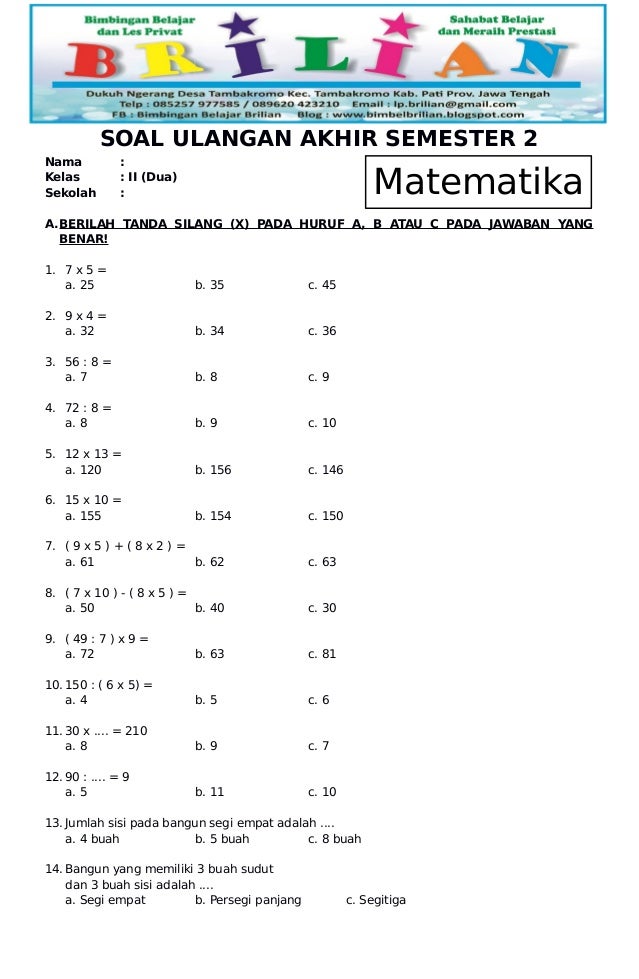 Detail Contoh Soal Kelas 2 Sd Nomer 16